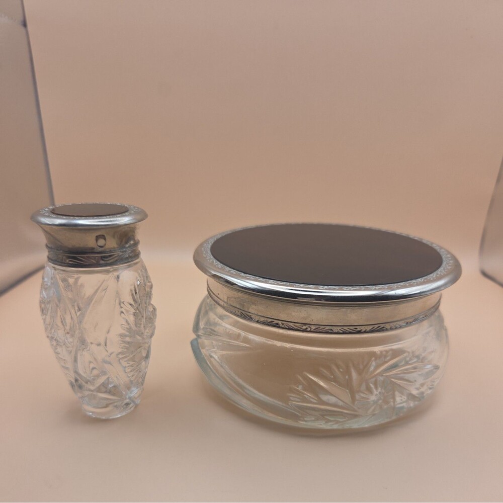 Ralph Lauren Safari Climate Response Body Powder Jar and cut glass bottle